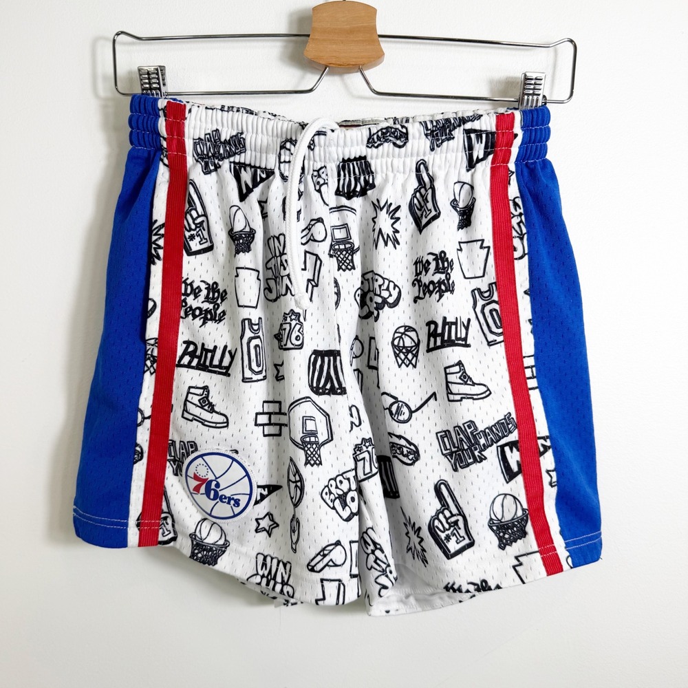 Mitchell & Ness Shorts Mens M White Philadelphia 76ers Doodle Mesh Basketball